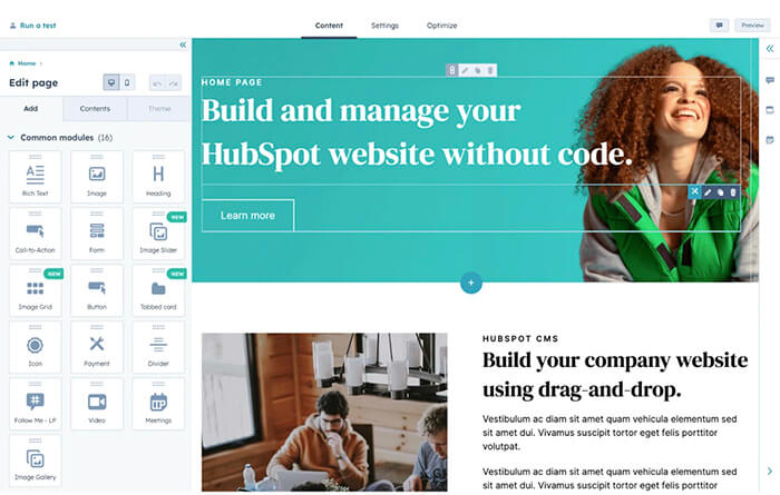 HubSpot Content Hub CMS page builder