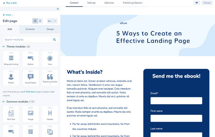 hubspot landing page design